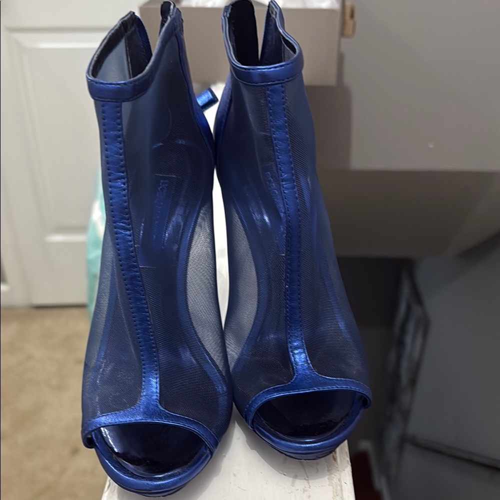 BCBGMaxAzria Blue Mesh Peep-Toe Boots